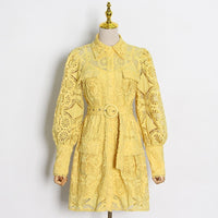 Belted Eyelet embroidery shirt dress