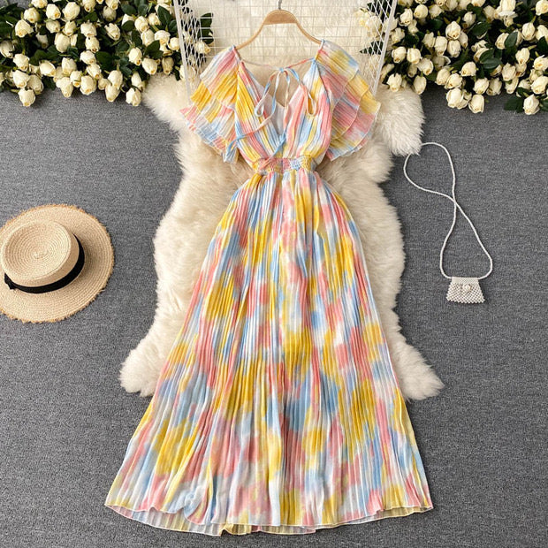 Tie dye pleated midi dress