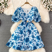 Shell belted mini puff dress