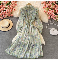 Long sleeve Smocked neck and waist side ruffle maxi dress