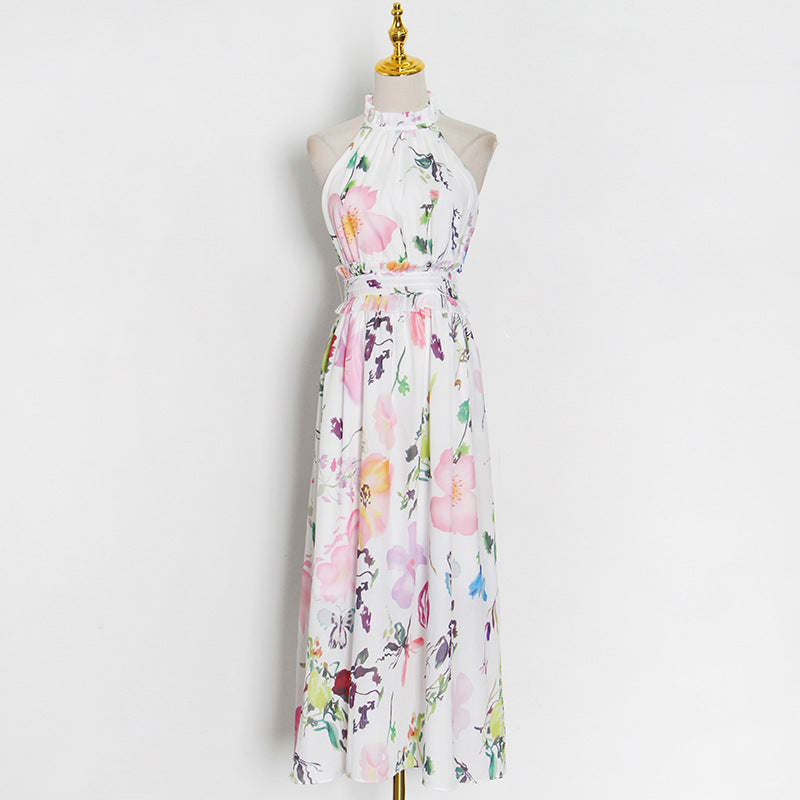 Halter ruffle floral midi dress