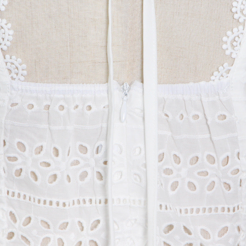 Eyelet embroidery lace tie back midi dress