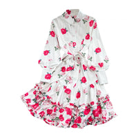 Belted ruffle tiered Roses dress