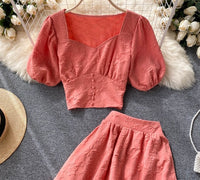 Sweetheart neckline crop top with matching color skirt set