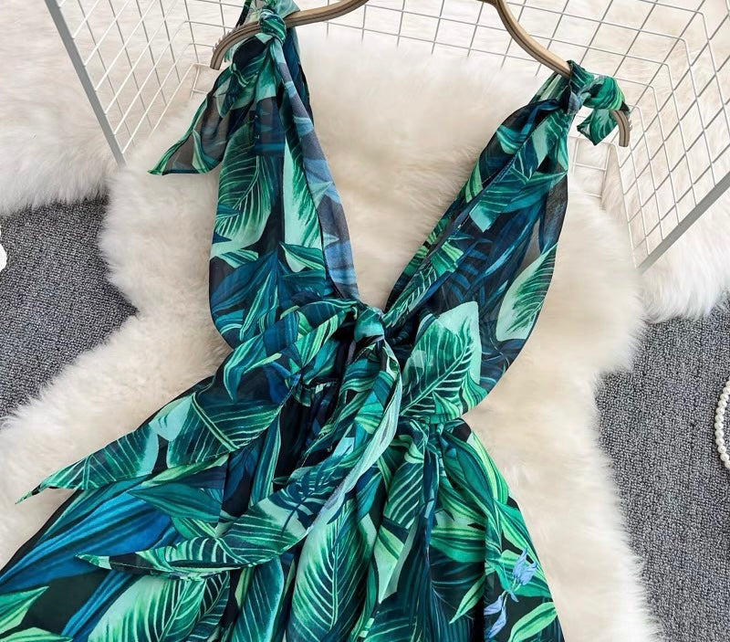 Tie shoulder tropical mini dress