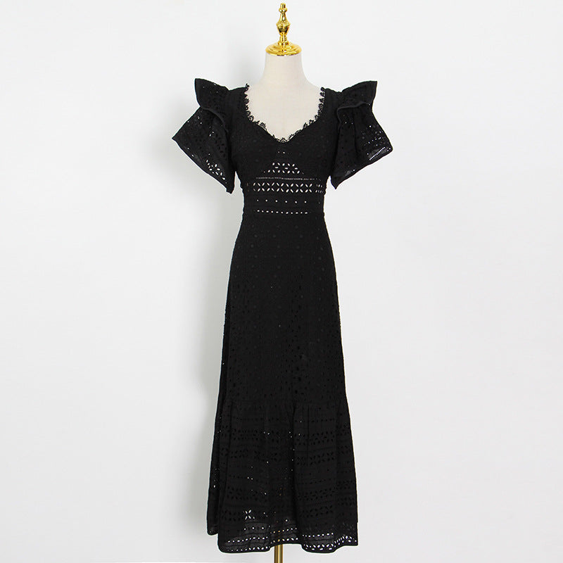 Eyelet embroidery lace tie back midi dress