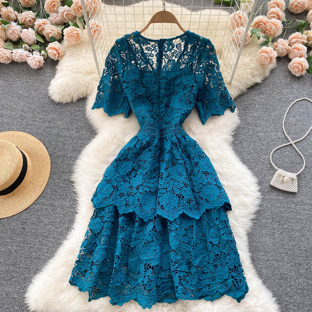 Endless lace layers dress in cobalt blue