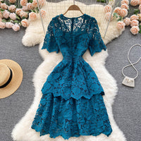 Endless lace layers dress in cobalt blue