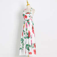 Criss cross back midi roses dress