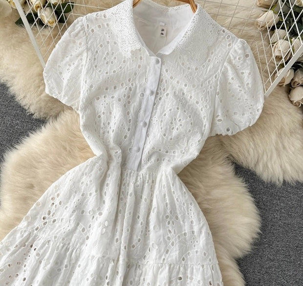 Eyelet embroidery lace midi cotton dress