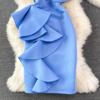 One shoulder side ruffle sheath dress