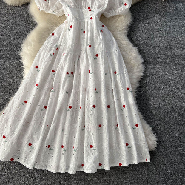 3D embroidery mini floret midi dress