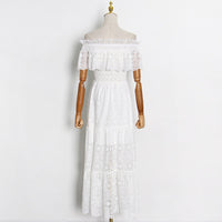 Flappy Off shoulder embroidery lace maxi dress