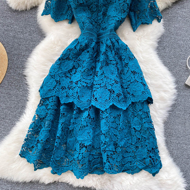 Endless lace layers dress in cobalt blue