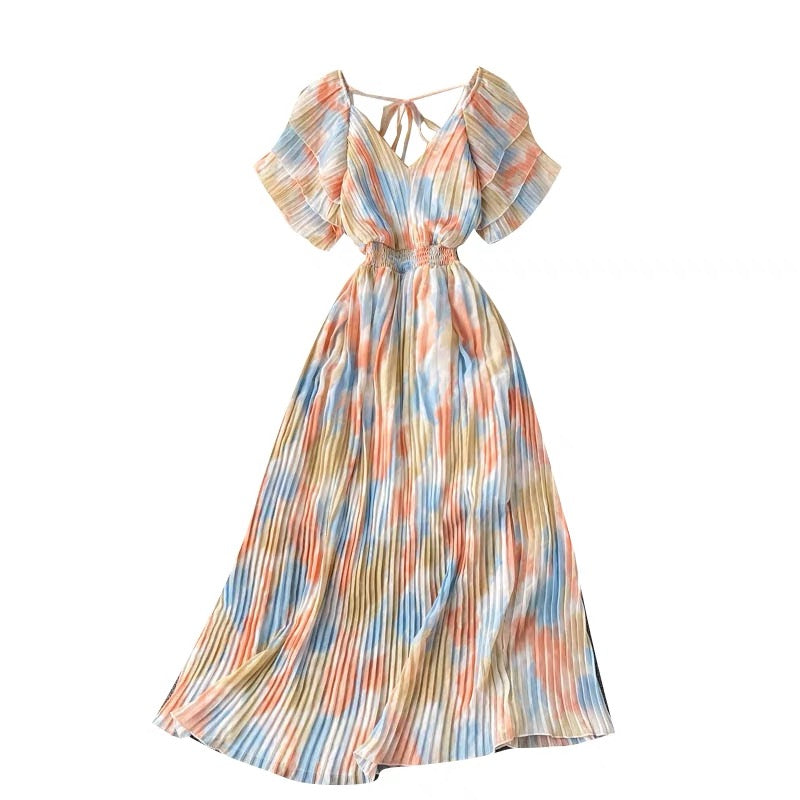 Tie dye pleated midi dress