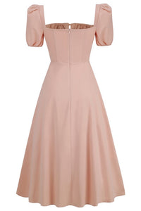 Classic ruched bustier side split solid pink dress