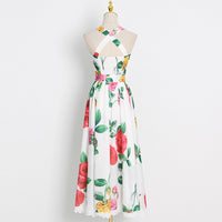 Criss cross back midi roses dress