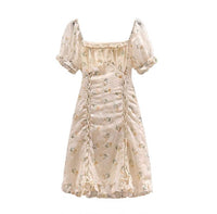 Drawstring embellished embroidery lace floral mini dress